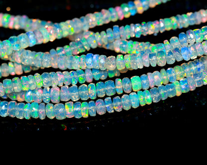 Ethiopian Opal Faceted Rondelle Beads 3-5 MM Natural Flashy Ethiopian Opal Beads Faceted Fire Ethiopian Opal Necklace for Jewelry Craft