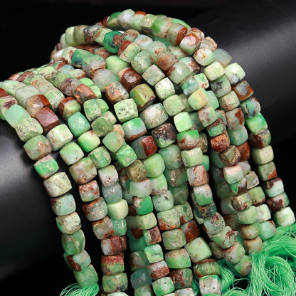 Chrysoprase Faceted Cube Beads Rare Green Brown Chrysoprase 3D Cube Beads AAA Natural Chrysoprase Box Shape Beads for Jewelry Making Craft