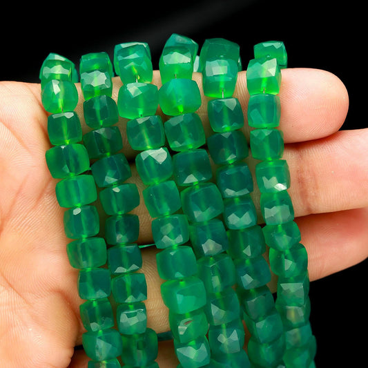 Green Onyx Faceted Cube Shape Beads Green Onyx Cube Box Shape Beads 7 MM Natural Faceted Green Onyx Beads for Jewelry Making Craft & Bijoux