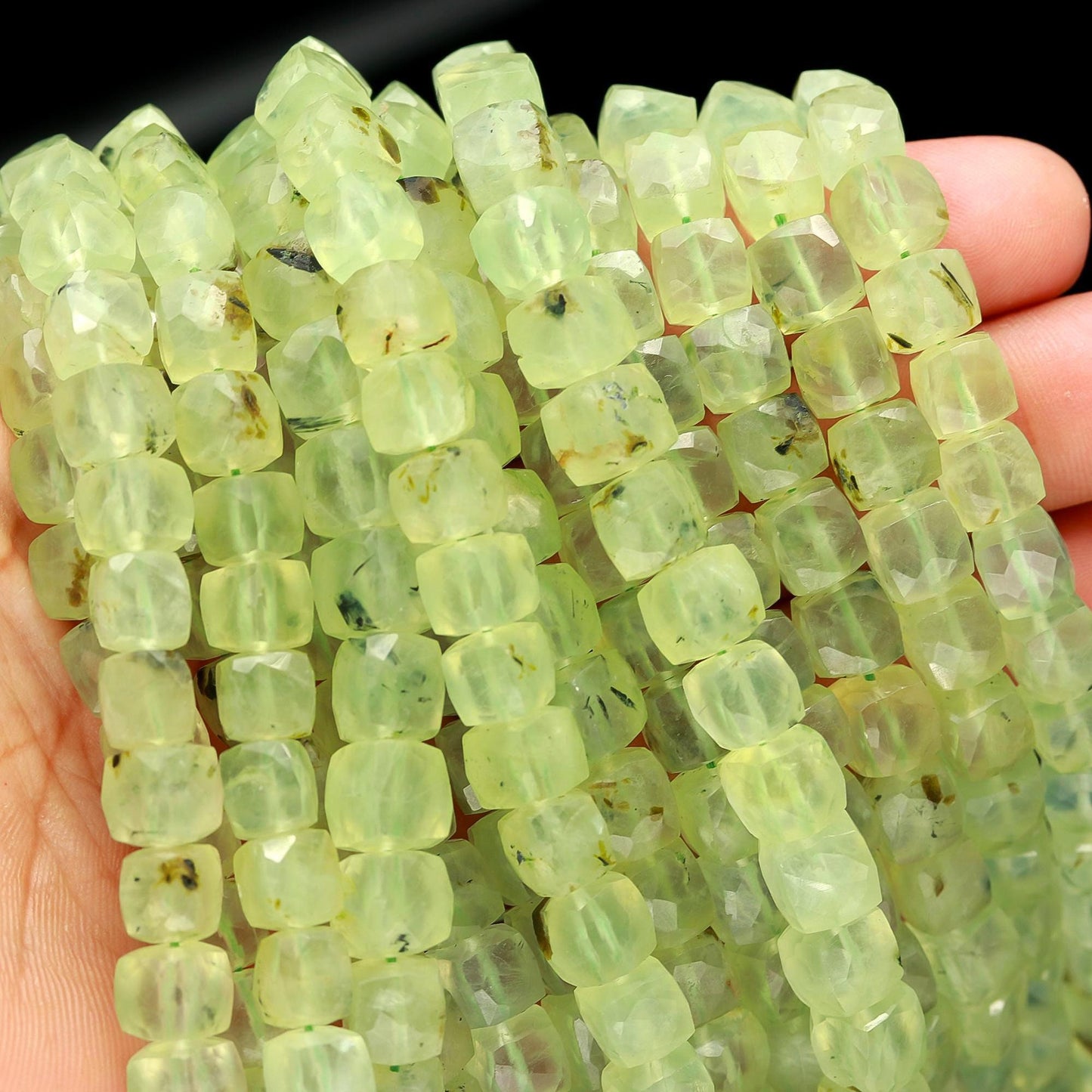 Prehnite Faceted Cube Beads Prehnite Cube Beads Green Prehnite 3D Box Faceted Beads AAA Natural Prehnite Cube Beads for Jewelry Making Craft