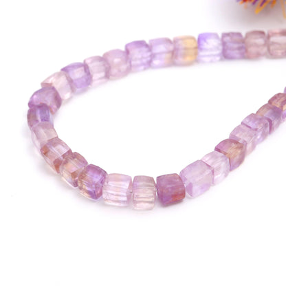 Ametrine Faceted Cube Shape Beads AAA+ Natural Ametrine Cube Beads Purple Gold Ametrine 3D Box Beads 6-7 MM Ametrine Cube Beads for Jewelry