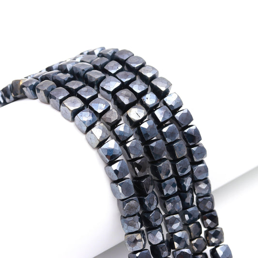 Black Spinal Sliver Coated Faceted Beads AAA Natural Black Spinal Cube Beads Shining Coated Black Spinal Cube Box Bead for Jewelry Craft