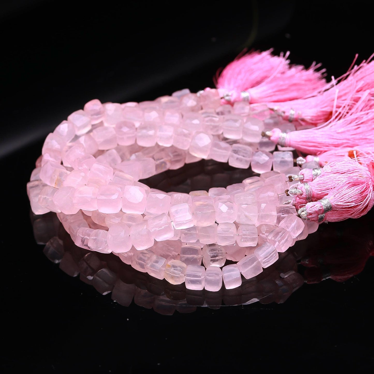 Rose Quartz Faceted Cube Beads AAA Natural Gemstone Beads 8 Inch Strand Beads Natural Rose Quartz Cube Square Dice Shape Beads for Jewelry