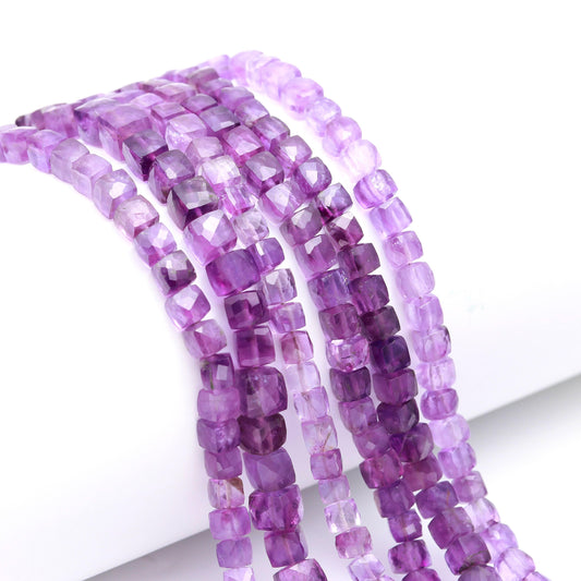 African Amethyst Faceted Cube Shape Beads AAA Natural Amethyst Dice Box Shape Beads Amethyst 3D Box Beads 6-7 MM Amethyst Cube for Jewelry