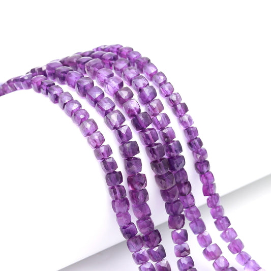 African Amethyst Faceted Cube Shape Beads Super Quality Natural Amethyst Cube Beads Deep Blue Amethyst 3D Box Beads, 6-7 MM Amethyst Beads