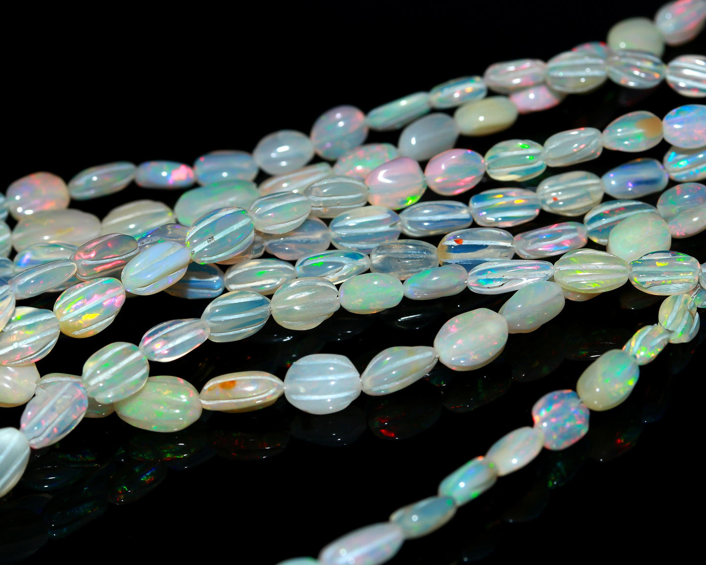Multi Fire Ethiopian Opal Faceted Oval Shape Beads Natural Flashy Ethiopian Opal Oval Beads AAA 16" Ethiopian Opal for Jewelry Making Craft