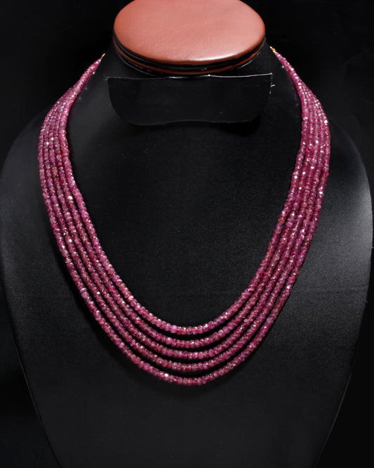 5 Strands Beautiful Ruby Faceted Rondelle Beads Necklace, 3.5-4.5 MM Ruby Rondelle Bead, 16-18 Inch Red Ruby Rondelle Beads Necklace Jewelry