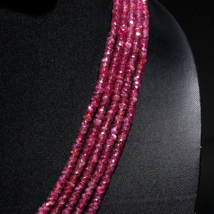 5 Strands Beautiful Ruby Faceted Rondelle Beads Necklace, 3.5-4.5 MM Ruby Rondelle Bead, 16-18 Inch Red Ruby Rondelle Beads Necklace Jewelry