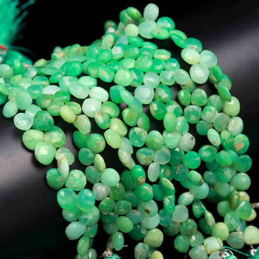 AAA Natural Chrysoprase Faceted Heart Beads, 6-7/7-8/8-9 MM Chrysoprase Faceted Heart Briolettes Natural Gemstone Bead for Jewelry Making