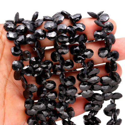 Black Spinal Faceted Pear Shape Beads Natural Black Spinal 7x9 - 8x10 MM Briolettes Beads for Jewelry Necklace Pendant Bracelet Making Craft