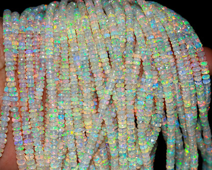 Ethiopian Opal Faceted Rondelle Beads 3-5 MM Natural Flashy Ethiopian Opal Beads Faceted Fire Ethiopian Opal Necklace for Jewelry Craft