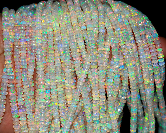 Ethiopian Opal Faceted Rondelle Beads 3-5 MM Natural Flashy Ethiopian Opal Beads Faceted Fire Ethiopian Opal Necklace for Jewelry Craft