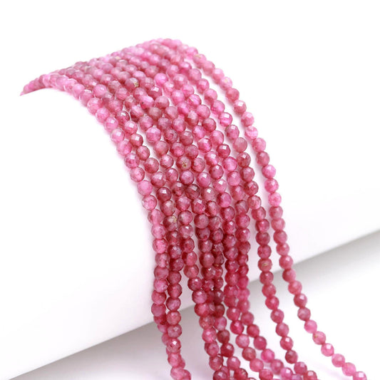 AAA Natural Pink Tourmaline Faceted Round Beads, 3.5-4 MM Pink Tourmaline Round Beads, 13" Pink Tourmaline Beads for Jewelry Making