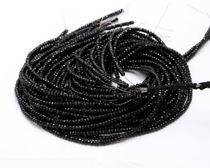 AAA Natural Black Tourmaline Faceted Rondelle Beads, 4MM Black Tourmaline Rondelle Beads, 13" Rondelle Tourmaline, Black Rondelle Beads