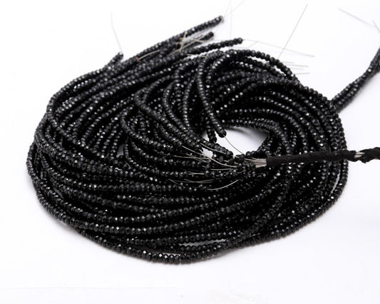 AAA Natural Black Tourmaline Faceted Rondelle Beads, 4MM Black Tourmaline Rondelle Beads, 13" Rondelle Tourmaline, Black Rondelle Beads