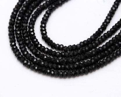AAA Natural Black Tourmaline Faceted Rondelle Beads, 4MM Black Tourmaline Rondelle Beads, 13" Rondelle Tourmaline, Black Rondelle Beads