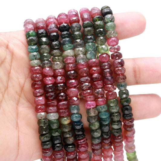 AAA Multi Tourmaline Faceted Rondelle Beads, Rare 7MM Tourmaline Rondelle Beads, Natural Tourmaline Multi Rondelle Beads