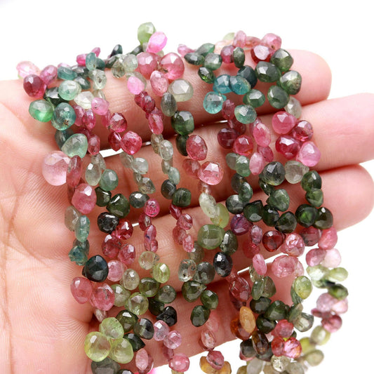Multi Tourmaline Faceted Heart Beads Natural Multi Tourmaline Heart Briolette's 4x6 MM Natural Tourmaline Beads for Jewelry Making Craft