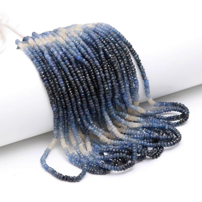 AAA Natural Blue Sapphire Faceted Rondelle Beads, 3.5-4 MM Blue Sapphire Rondelle Beads, 16" Shaded Blue Sapphire Precious Bead Necklace