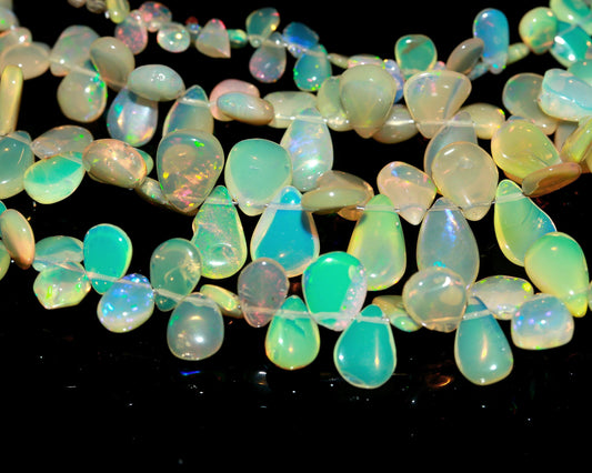 Ethiopian Opal Smooth Pear Beads Flashy Ethiopian Opal Beads AAA+ Quality 4" & 8" Multi Fire Ethiopian Opal Beads for Jewelry Making Craft