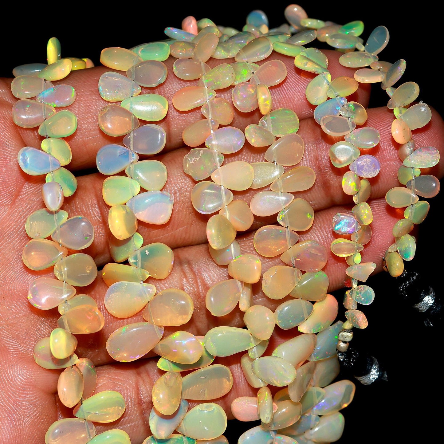 Ethiopian Opal Smooth Pear Beads Flashy Ethiopian Opal Beads AAA+ Quality 4" & 8" Multi Fire Ethiopian Opal Beads for Jewelry Making Craft