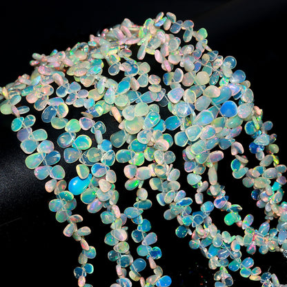Flashy Ethiopian Opal Smooth Pear Shape Beads Multi Fire Ethiopian Opal AAA+ Quality 8 Inch Ethiopian Opal Beads for Designer Jewelry Making