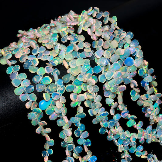 Flashy Ethiopian Opal Smooth Pear Shape Beads Multi Fire Ethiopian Opal AAA+ Quality 8 Inch Ethiopian Opal Beads for Designer Jewelry Making