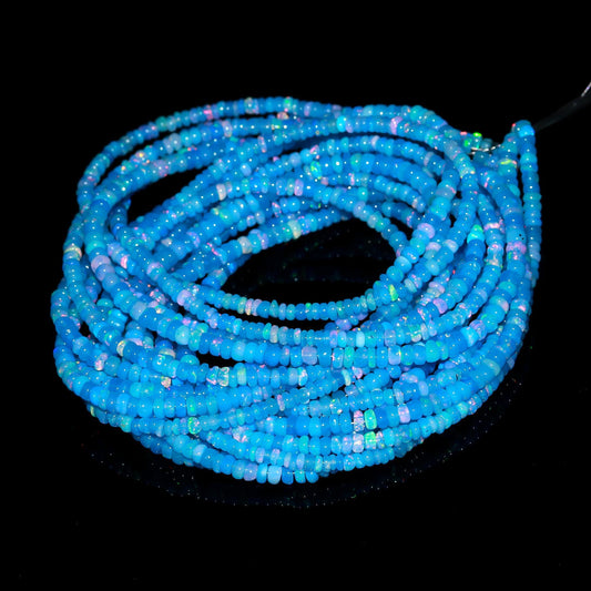 Super Quality Blue Ethiopian Opal Smooth Rondelle Beads, 3.5-4 MM Natural Flashy Ethiopian Opal Beads, Blue Ethiopian Opal Rondelle Beads