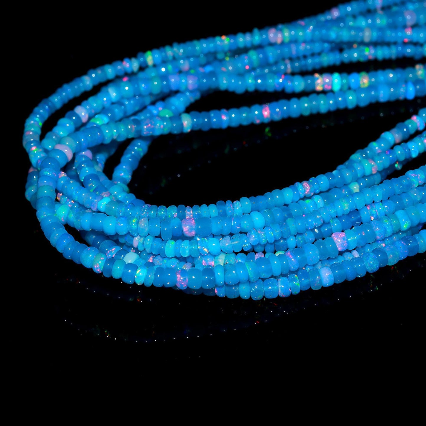 Super Quality Blue Ethiopian Opal Smooth Rondelle Beads, 3.5-4 MM Natural Flashy Ethiopian Opal Beads, Blue Ethiopian Opal Rondelle Beads