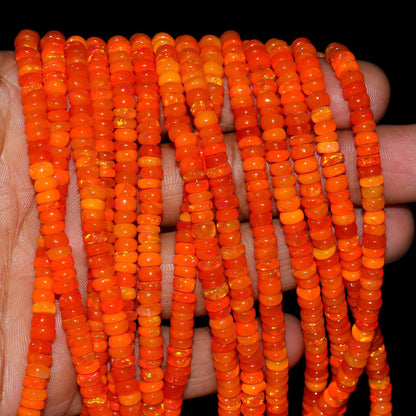 Super Quality Fanta Ethiopian Opal Smooth Rondelle Beads, 5 MM Natural Flashy Ethiopian Opal Beads, Fire Orange Ethiopian Opal Rondelle Bead