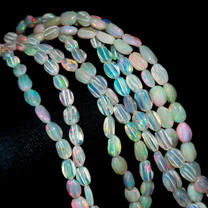 Multi Fire Ethiopian Opal Faceted Oval Shape Beads Natural Flashy Ethiopian Opal Oval Beads AAA 16" Ethiopian Opal for Jewelry Making Craft