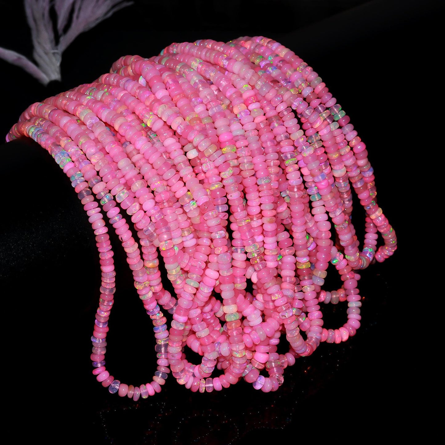 Super Quality Pink Ethiopian Opal Smooth Rondelle Beads, 4.5 MM Natural Flashy Ethiopian Opal Beads, Fire Pink Ethiopian Opal Rondelle Beads