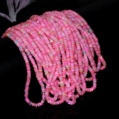 Super Quality Pink Ethiopian Opal Smooth Rondelle Beads, 4.5 MM Natural Flashy Ethiopian Opal Beads, Fire Pink Ethiopian Opal Rondelle Beads