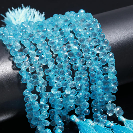 Swiss Blue Topaz Faceted Tear Drop Beads 8" Sky Blue Topaz Beads AAA+ Blue Topaz Tear Shape Beads for Handmade Designer Jewelry Making Craft