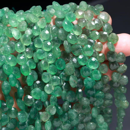 Natural Strawberry Faceted Heart Shape Beads 6-7 MM Green Strawberry Heart Shape Briolettes Beads 8 Inch Green Strawberry for Jewelry Making