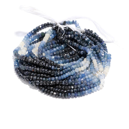 AAA Natural Shaded Blue Sapphire Faceted Rondelle Beads, 5MM Blue Sapphire Rondelle Beads, 16" Shaded Blue Sapphire Beads for Jewelry