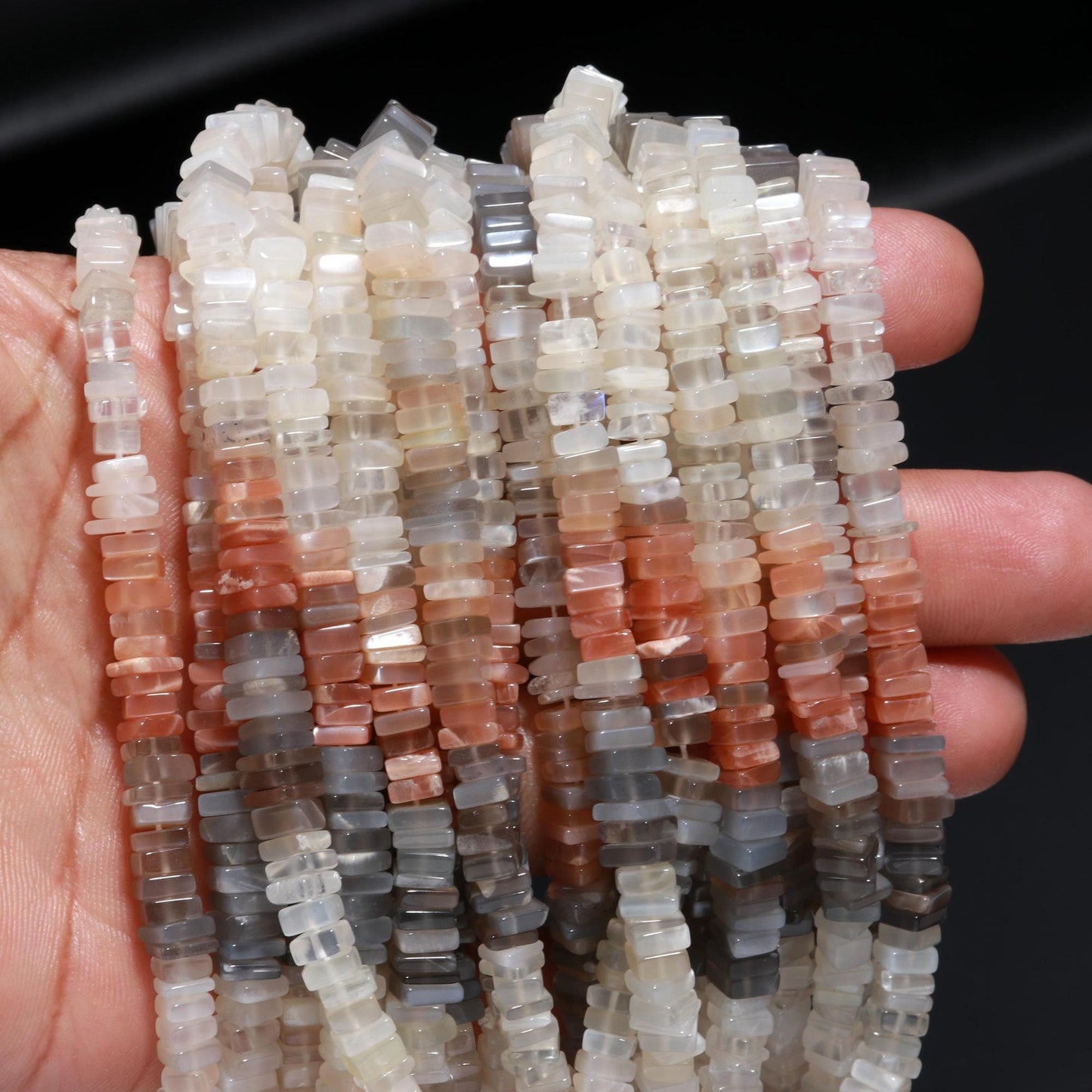 Multi Moonstone Heishi Washer Bead Natural Multi Moonstone Washer 5-6 MM Square Shape Heishi Washer Multi Moonstone Beads for Jewelry Making