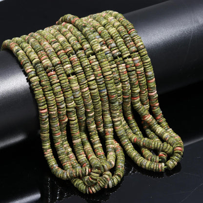 Green Unakite Heishi Tyre Shape Beads Natural Unakite Flat Smooth Beads Unakite Beads Gemstone Wheel Shape Beads for Jewelry Making Craft