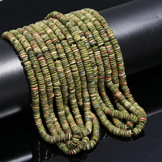 Green Unakite Heishi Tyre Shape Beads Natural Unakite Flat Smooth Beads Unakite Beads Gemstone Wheel Shape Beads for Jewelry Making Craft