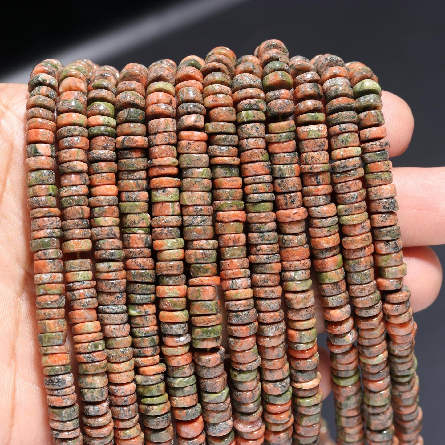 Unakite Heishi Tyre Shape Beads Natural Unakite Flat Smooth Beads Unakite Wheels Unakite Designer Handmade Jewelry Making Gemstone Beads