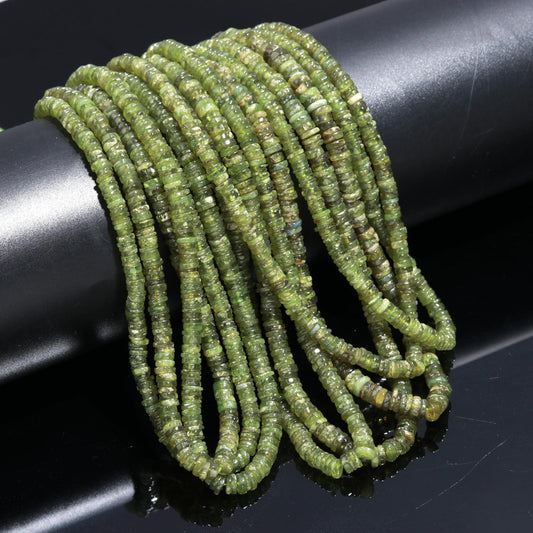 Vessonite Smooth Tyre Shape Beads Gemstone Heishi Tyre Beads Natural Green Vessonite Flat Tyre Beads Vessonite Handmade Jewelry Making Beads