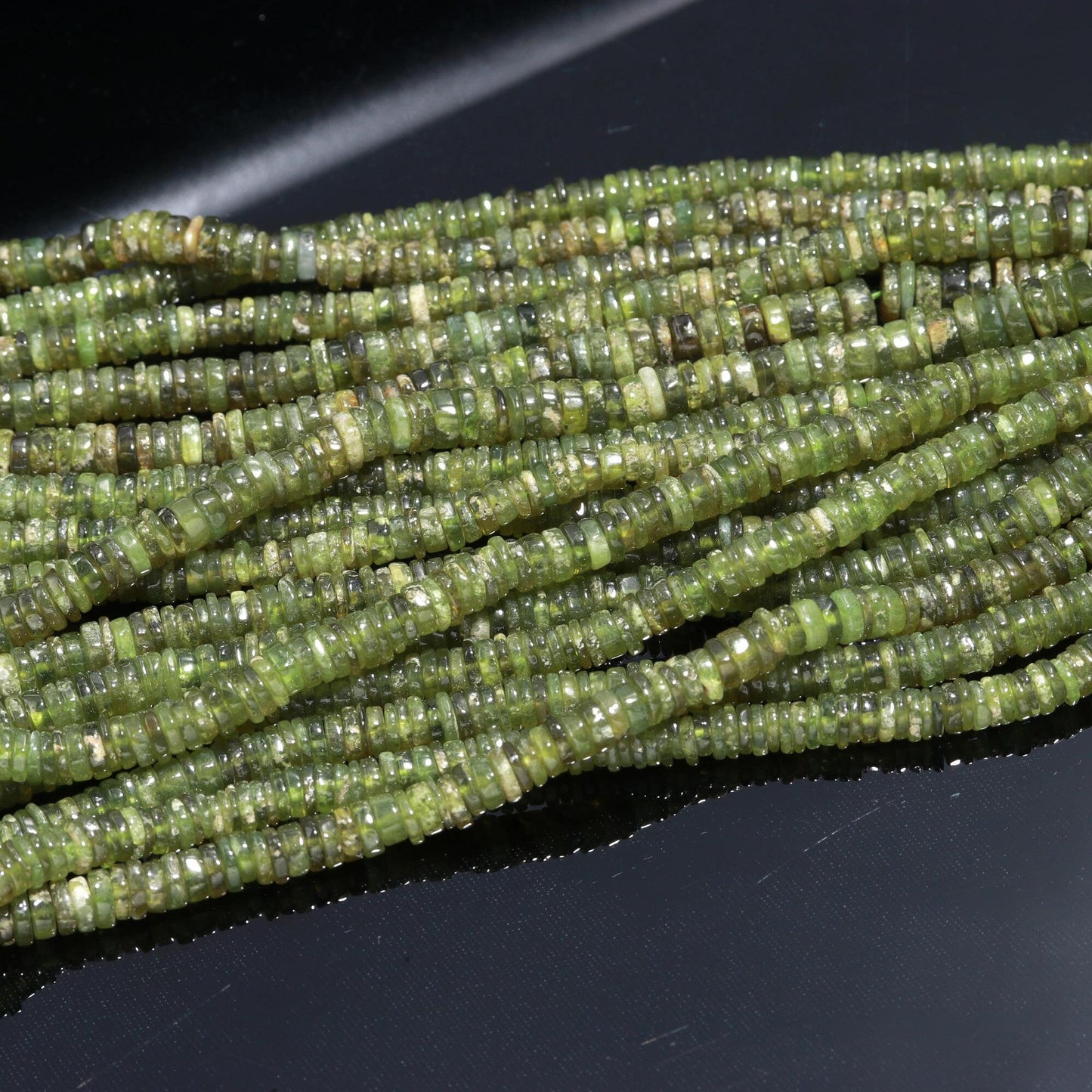 Vessonite Smooth Tyre Shape Beads Gemstone Heishi Tyre Beads Natural Green Vessonite Flat Tyre Beads Vessonite Handmade Jewelry Making Beads