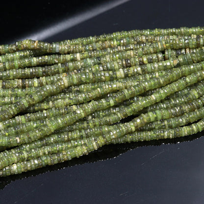Vessonite Smooth Tyre Shape Beads Gemstone Heishi Tyre Beads Natural Green Vessonite Flat Tyre Beads Vessonite Handmade Jewelry Making Beads