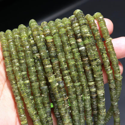 Vessonite Smooth Tyre Shape Beads Gemstone Heishi Tyre Beads Natural Green Vessonite Flat Tyre Beads Vessonite Handmade Jewelry Making Beads