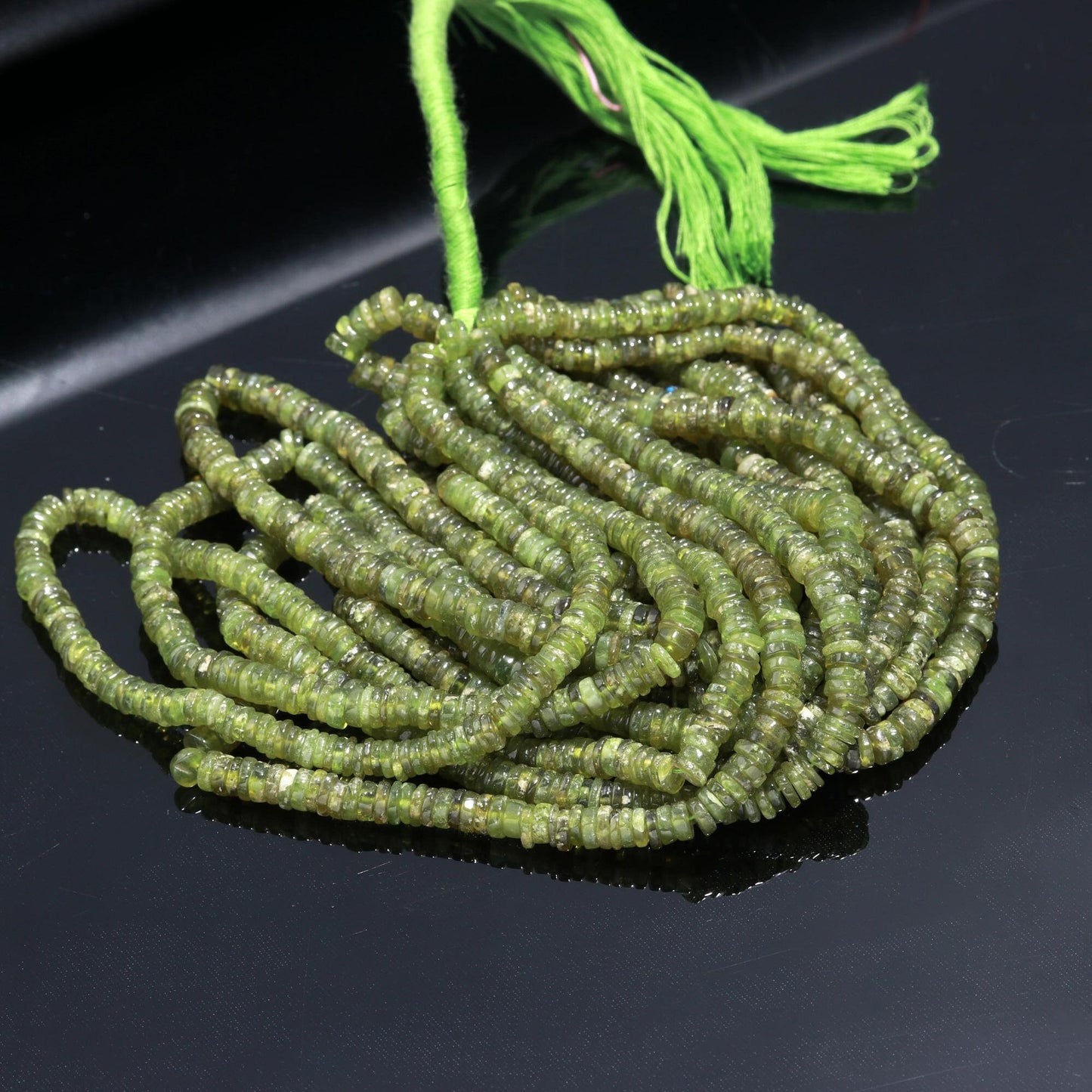 Vessonite Smooth Tyre Shape Beads Gemstone Heishi Tyre Beads Natural Green Vessonite Flat Tyre Beads Vessonite Handmade Jewelry Making Beads