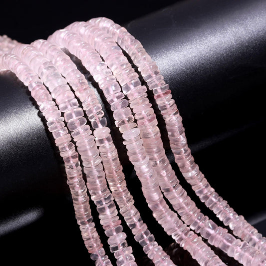 Rose Quartz Heishi Washer Beads Natural Rose Quartz Washer Beads AAA Quality 13 Inch Heishi Washer Rose Quartz Beads for Jewelry Making
