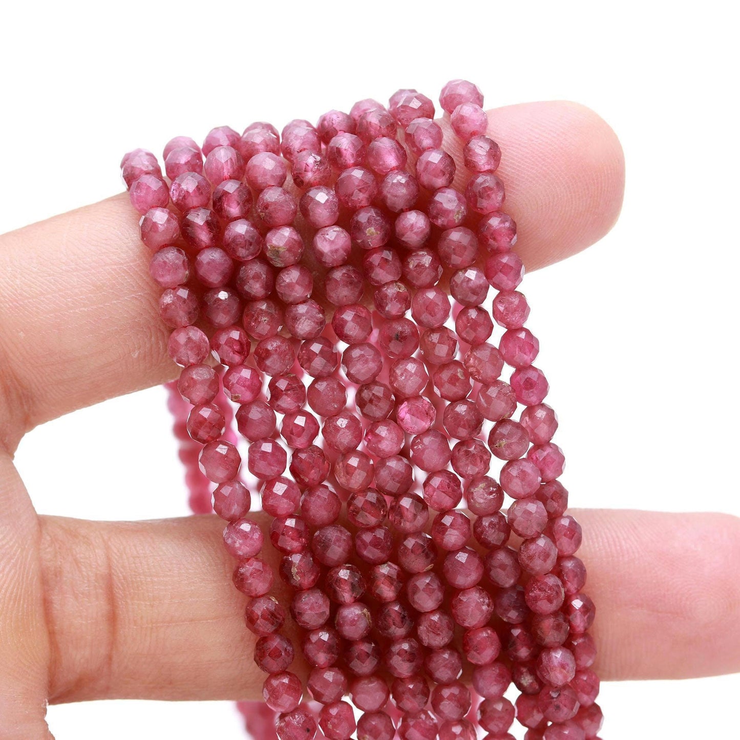 AAA Natural Pink Tourmaline Faceted Round Beads, 3.5-4 MM Pink Tourmaline Round Beads, 13" Pink Tourmaline Beads for Jewelry Making