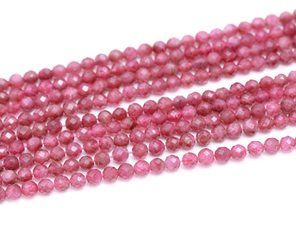AAA Natural Pink Tourmaline Faceted Round Beads, 3.5-4 MM Pink Tourmaline Round Beads, 13" Pink Tourmaline Beads for Jewelry Making