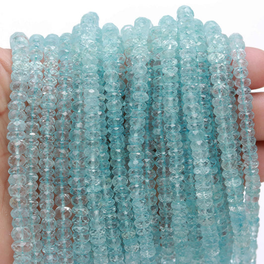 100% Natural Blue Topaz Faceted Rondelle Beads, Geniun 5-6 MM Sky Blue Topaz Beads,  Rare BT Rondelle Beads Faceted Blue Topaz Rondelle Bead