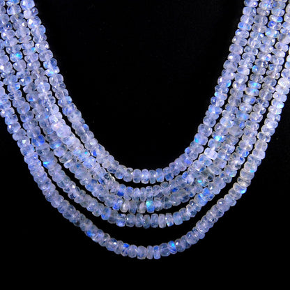 5 Strands Multi Flash White Rainbow Moonstone Faceted Rondelle 4-5 MM Gemstone Beads Natural Flash Rainbow Rondelle Beads Jewelry Necklace